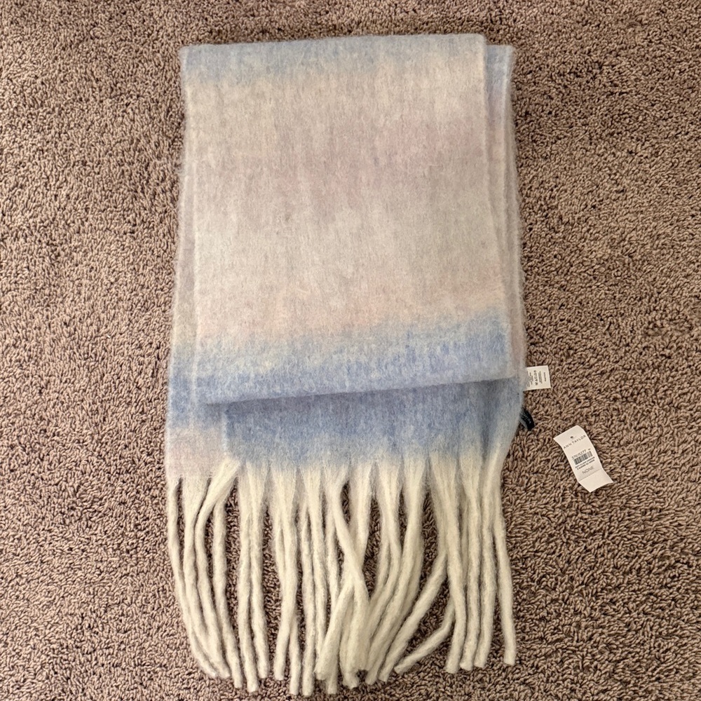 Ann Taylor Ombre Fringe Scarf in Blue and Cream